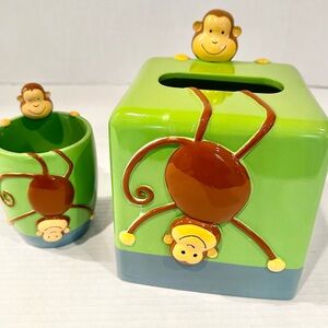 2006 Target Monkey Bathroom‎ Tissue Cover & Toothbrush Holder Set